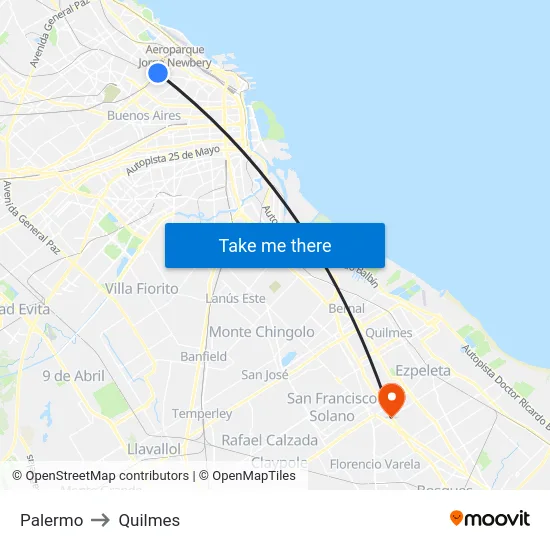 Palermo to Quilmes map