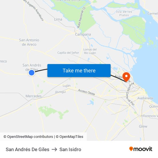 San Andrés De Giles to San Isidro map
