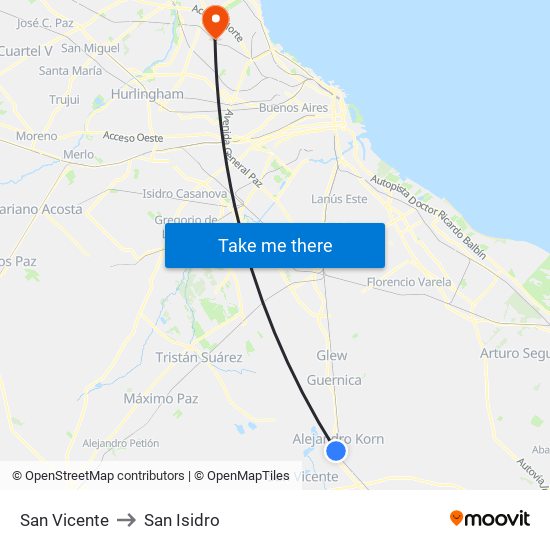 San Vicente to San Isidro map