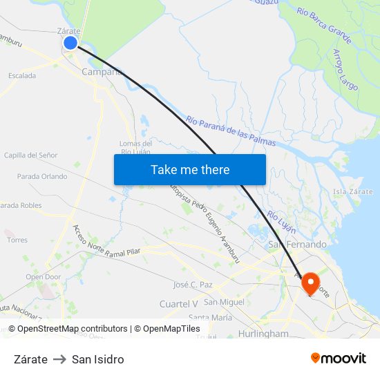 Zárate to San Isidro map