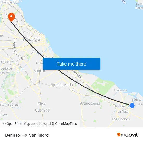 Berisso to San Isidro map