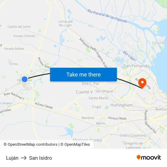 Luján to San Isidro map