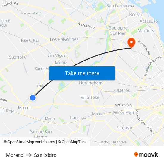 Moreno to San Isidro map