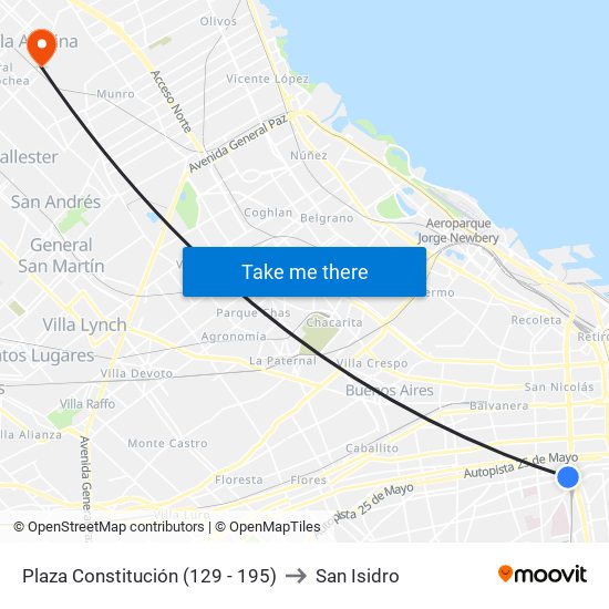 Plaza Constitución (129 - 195) to San Isidro map
