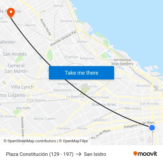 Plaza Constitución (129 - 197) to San Isidro map