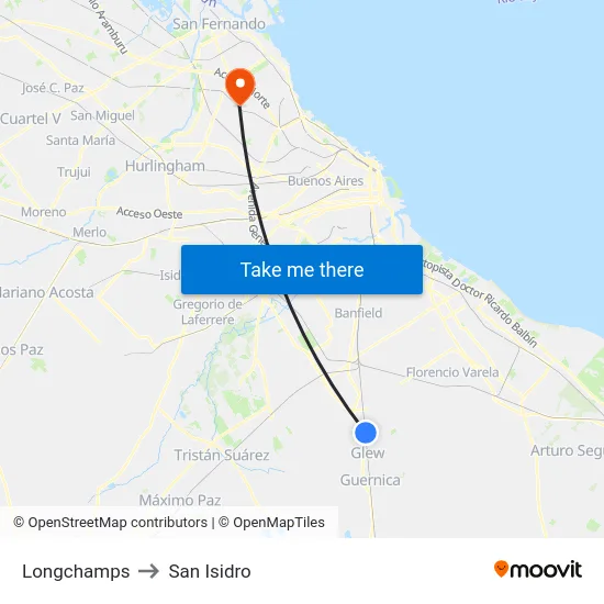 Longchamps to San Isidro map