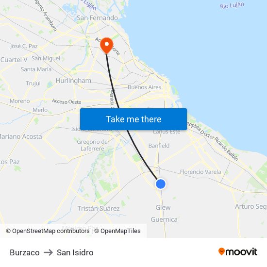 Burzaco to San Isidro map