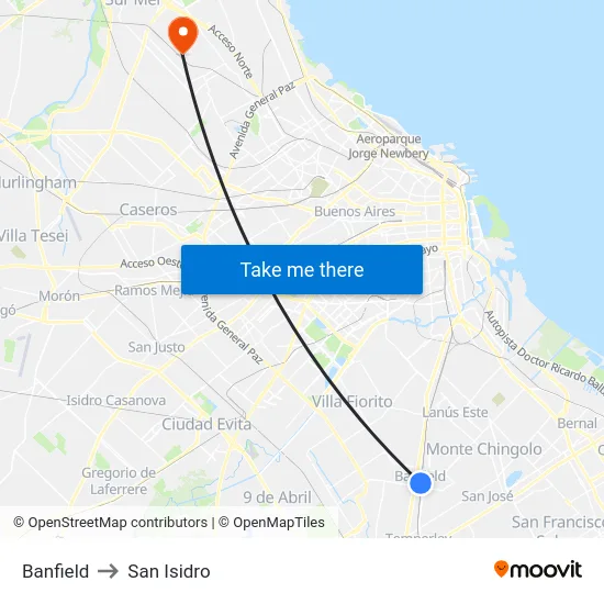 Banfield to San Isidro map