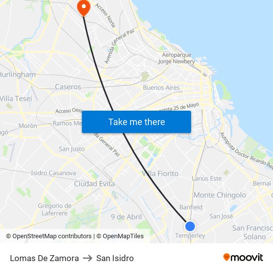 Lomas De Zamora to San Isidro map