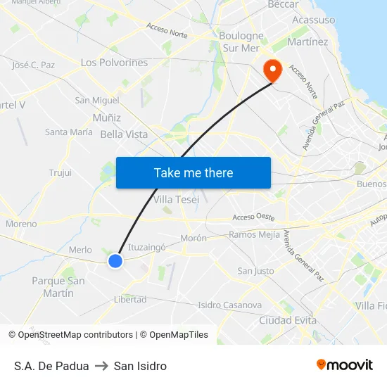S.A. De Padua to San Isidro map