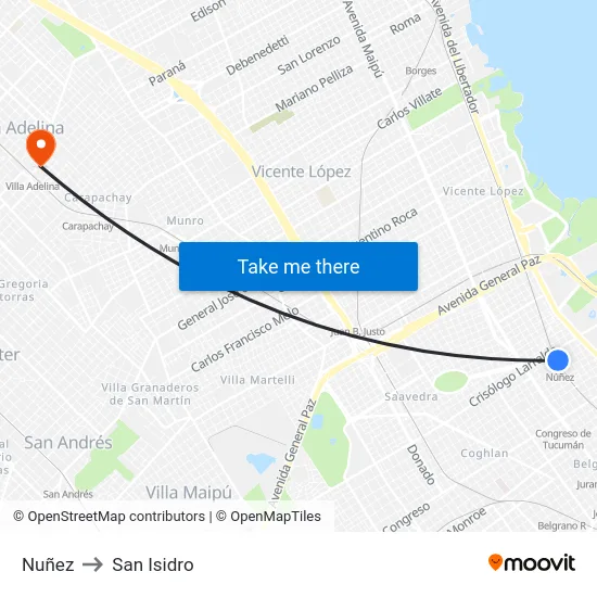 Nuñez to San Isidro map