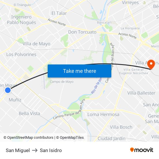 San Miguel to San Isidro map