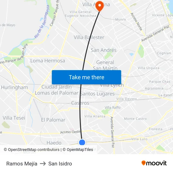 Ramos Mejía to San Isidro map