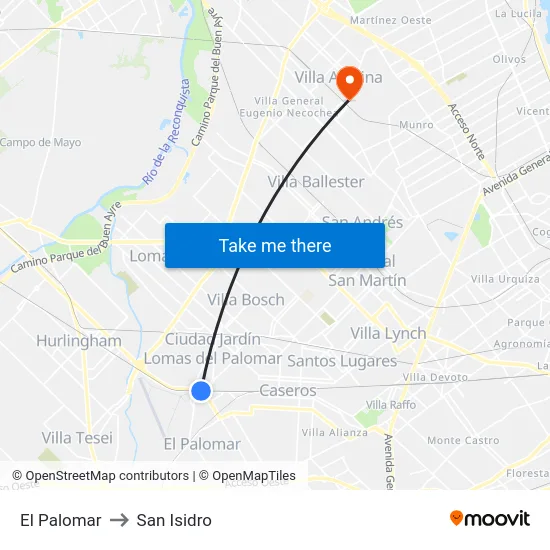 El Palomar to San Isidro map