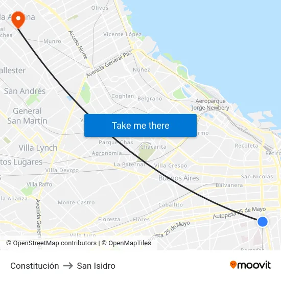 Constitución to San Isidro map
