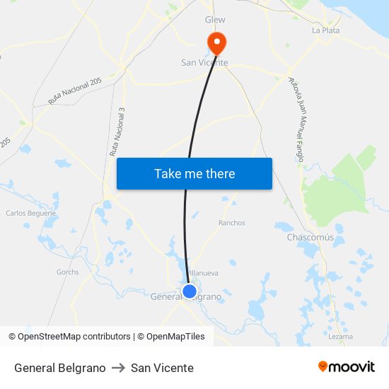 General Belgrano to San Vicente map