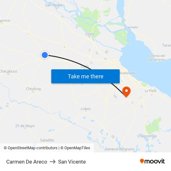 Carmen De Areco to San Vicente map