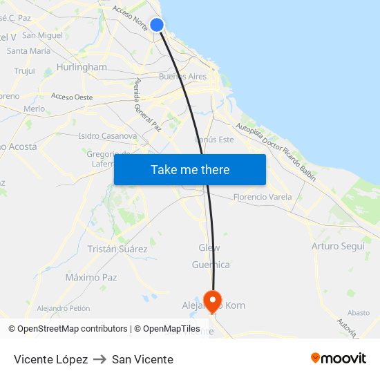 Vicente López to San Vicente map