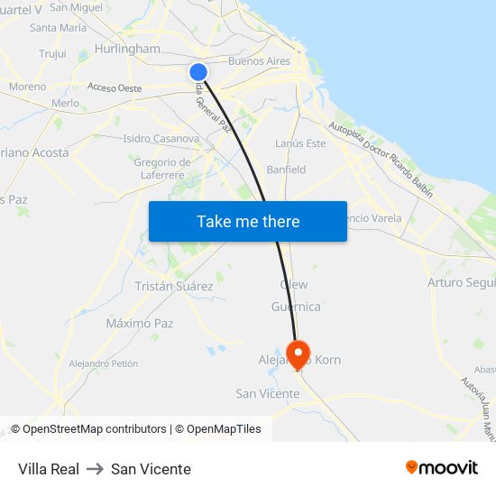 Villa Real to San Vicente map