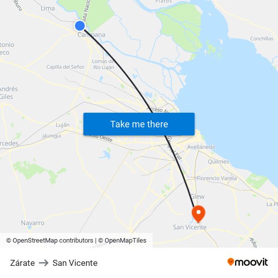 Zárate to San Vicente map