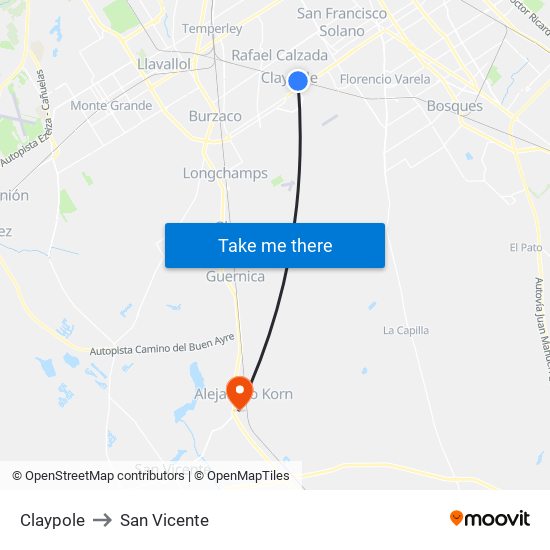 Claypole to San Vicente map