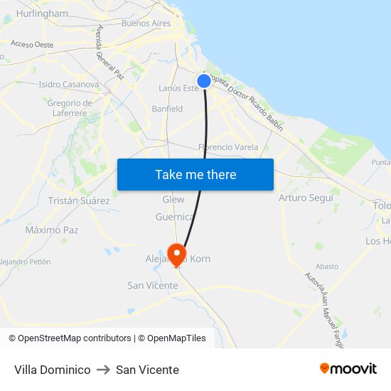 Villa Dominico to San Vicente map
