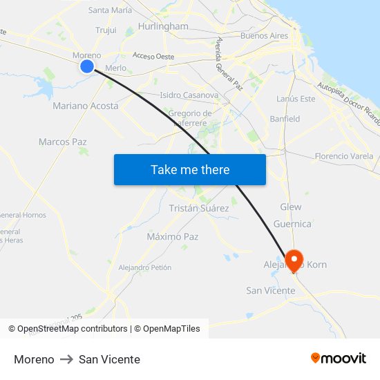 Moreno to San Vicente map