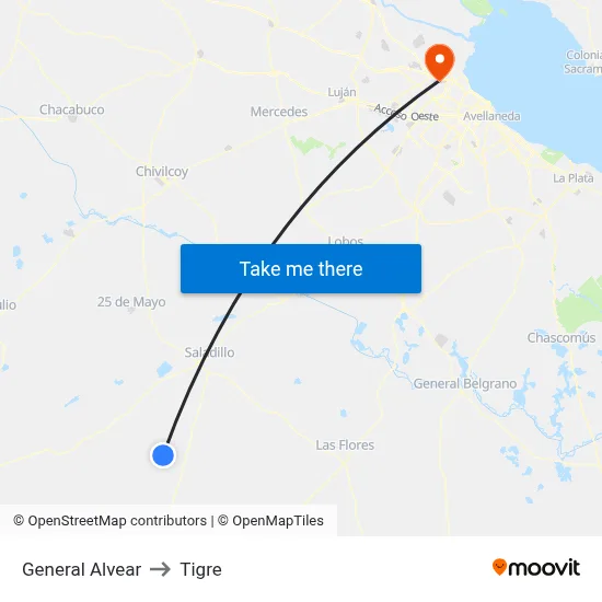 General Alvear to Tigre map