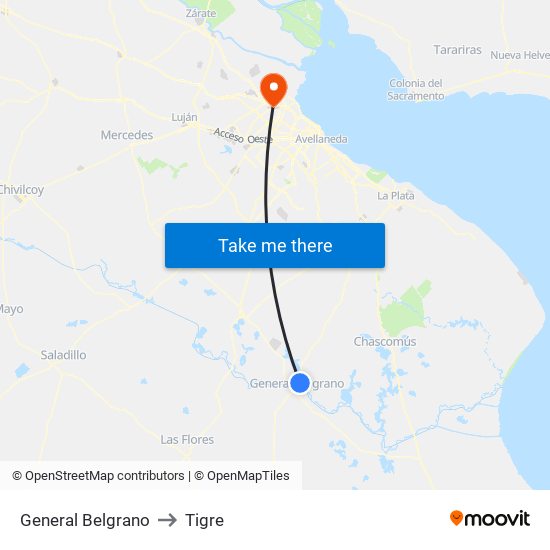 General Belgrano to Tigre map