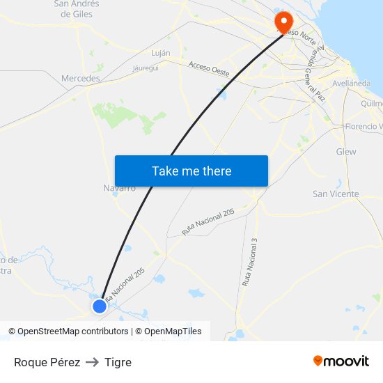 Roque Pérez to Tigre map
