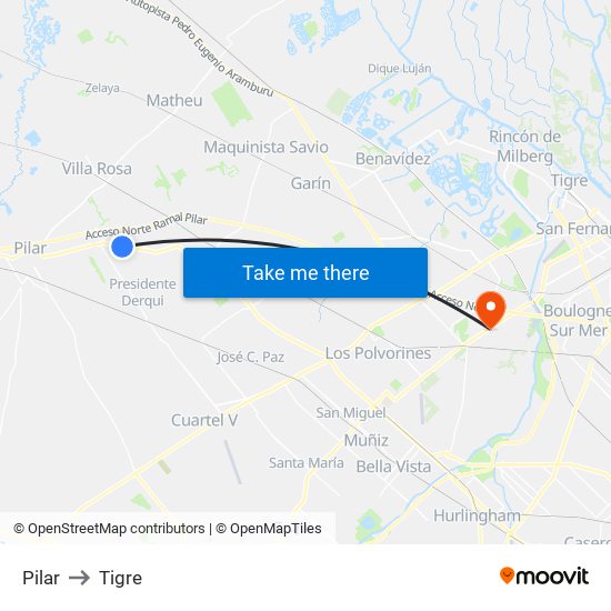 Pilar to Tigre map