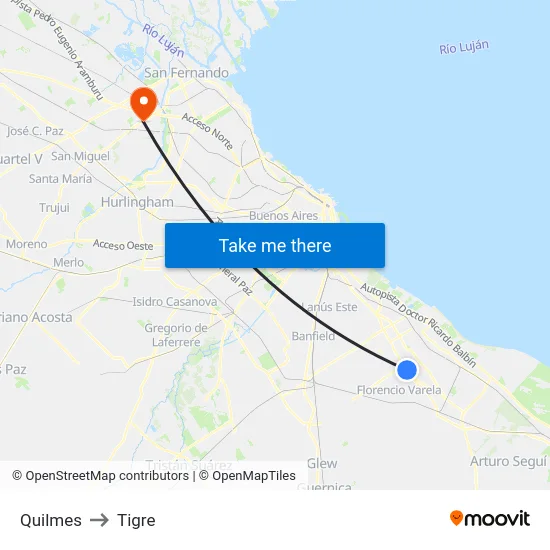 Quilmes to Tigre map