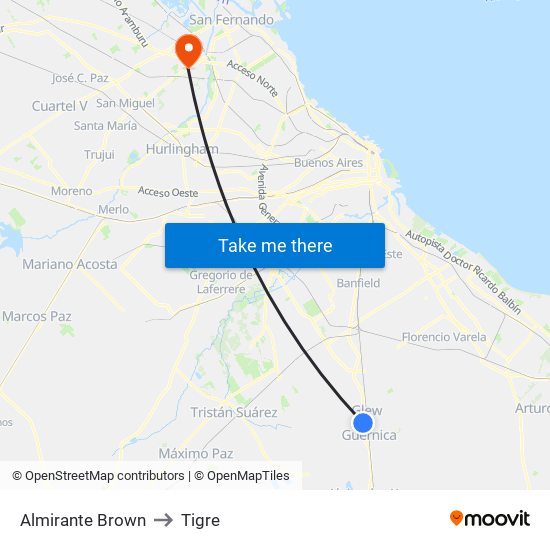 Almirante Brown to Tigre map