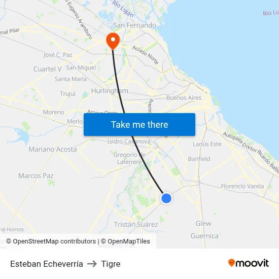 Esteban Echeverría to Tigre map