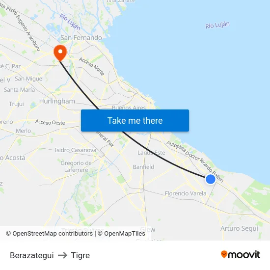 Berazategui to Tigre map