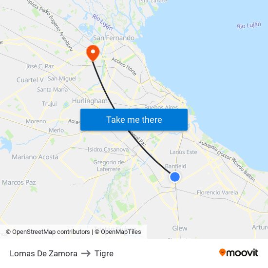 Lomas De Zamora to Tigre map