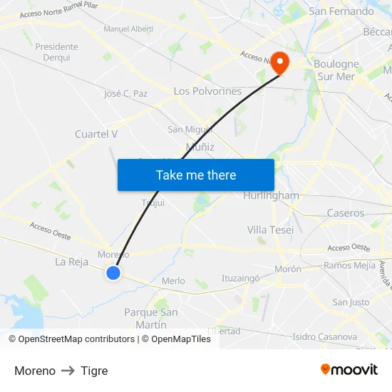 Moreno to Tigre map