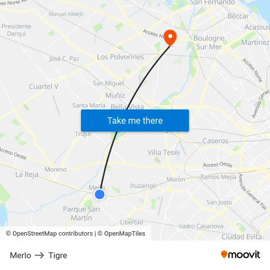 Merlo to Tigre map
