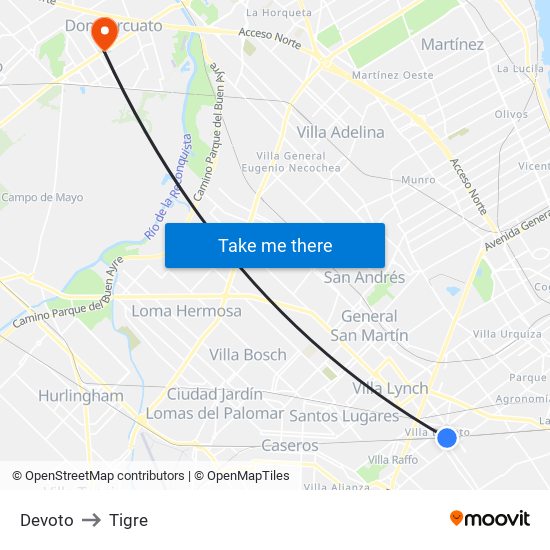 Devoto to Tigre map