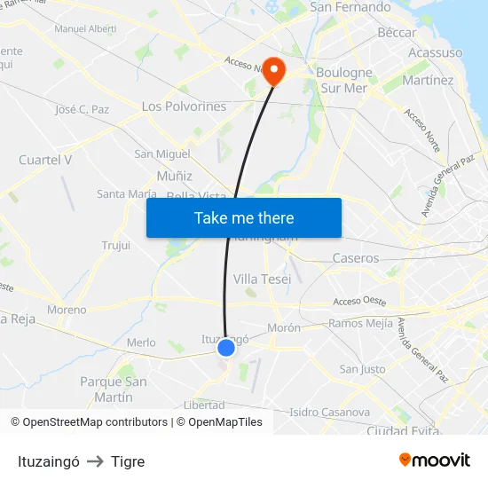 Ituzaingó to Tigre map