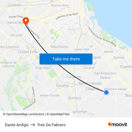 Dante Ardigó to Tres De Febrero map