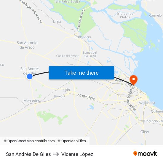 San Andrés De Giles to Vicente López map
