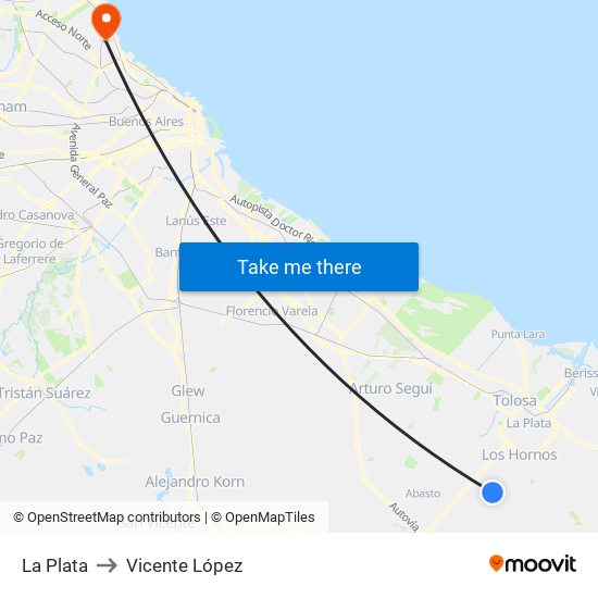 La Plata to Vicente López map