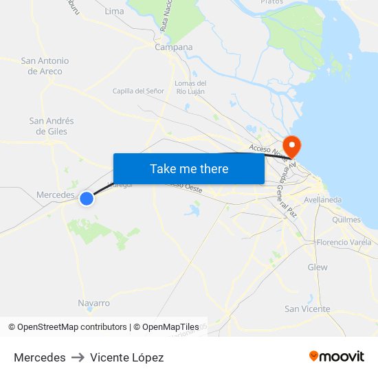 Mercedes to Vicente López map