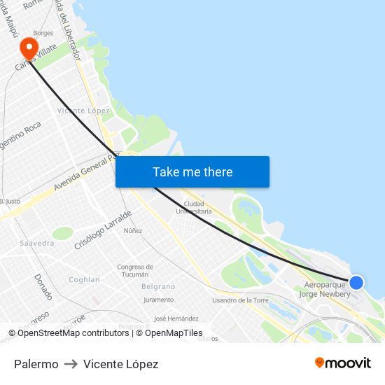 Palermo to Vicente López map