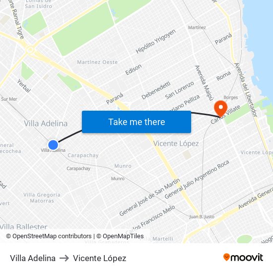 Villa Adelina to Vicente López map
