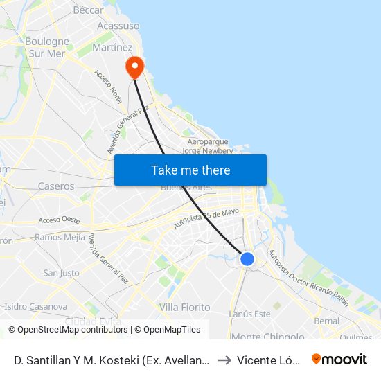 D. Santillan Y M. Kosteki (Ex. Avellaneda) to Vicente López map