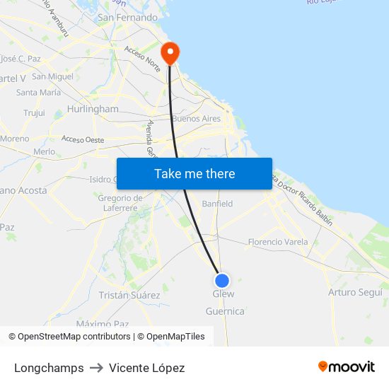 Longchamps to Vicente López map