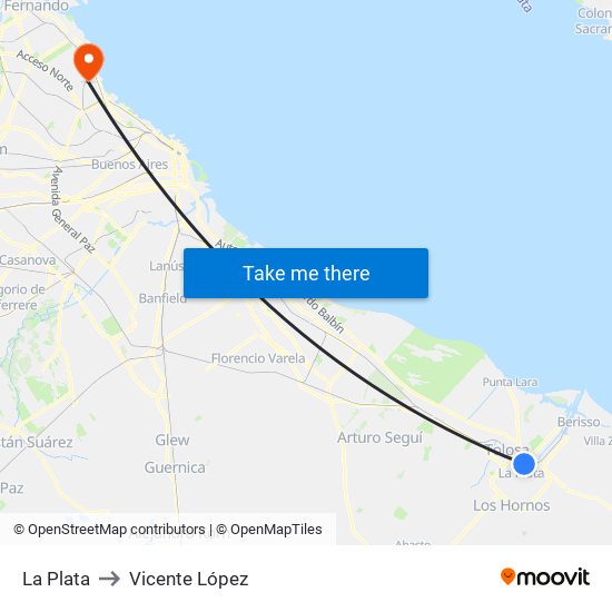 La Plata to Vicente López map