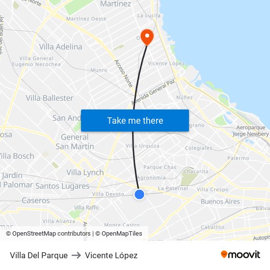 Villa Del Parque to Vicente López map